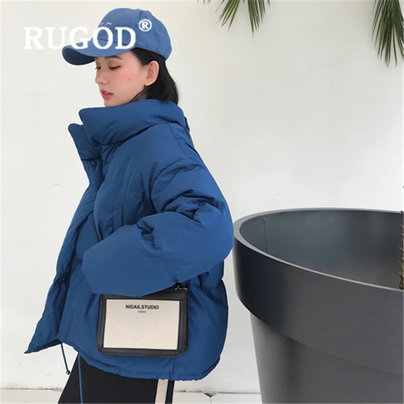 2019 kórejský Módne pevné auturm zimné bavlna kabát ženy 2019 Harajuku Stojan golier, krátke štýl voľné bundy a kabáty žena