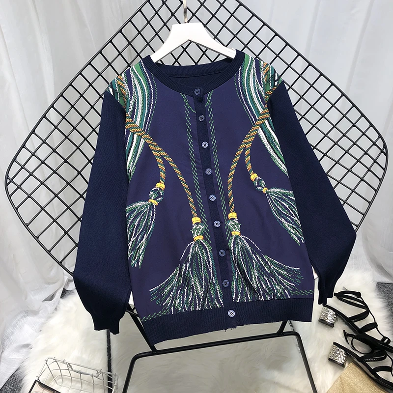 2020 Autmn Nové Jeseň 3D Vytlačené Vesty Ženy tlač Šifón Patchwork Pletený sveter Formálne OL Jeseň Oblečenie Top