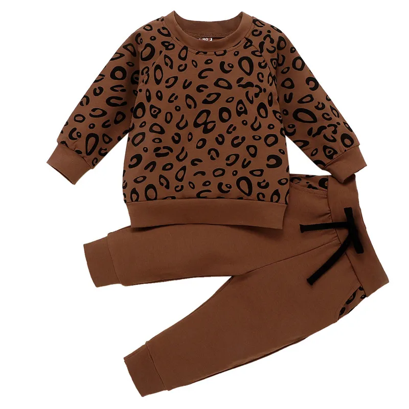 2020 Dievčatá Oblečenie Sady Batoľa Dievča Leopard Tlač Dlhý Rukáv T-shirt Nohavice Kostým Oblečenie Suit Baby Chlapci, Dievčatá Tepláková súprava Nastaviť