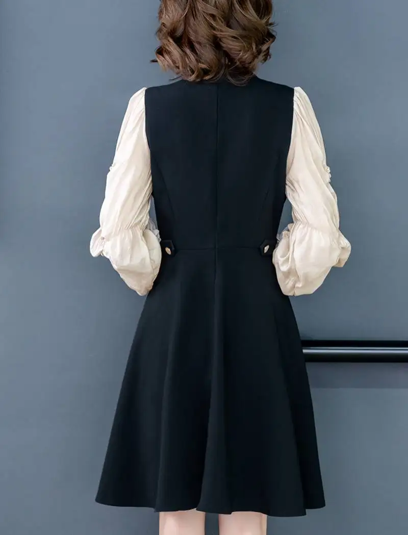 2020 Jar nové módne žena kórejská verzia prímestských stojan golier svietidla rukávy temperament šaty
