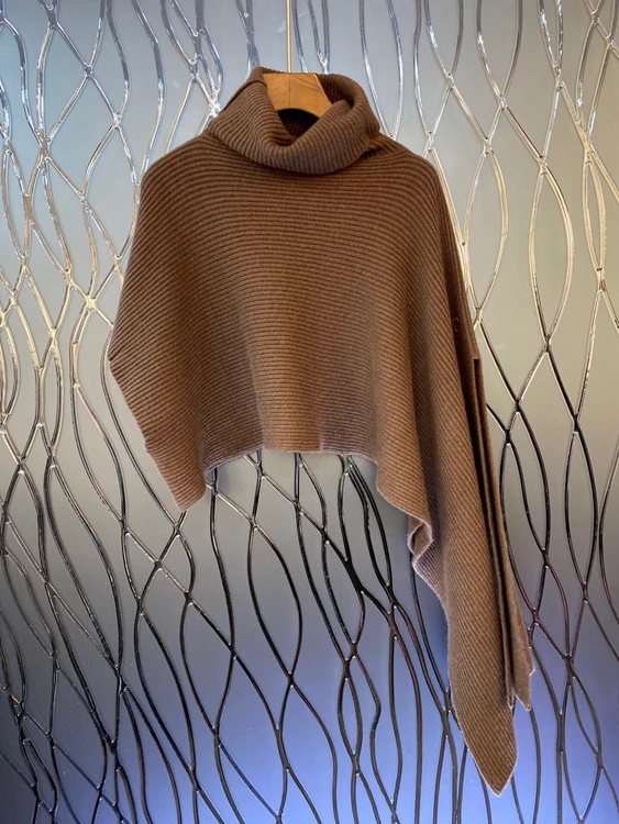 2020 Jesenné a Zimné nové žien vysoký golier nepravidelný dekoratívne voľné sveter 923