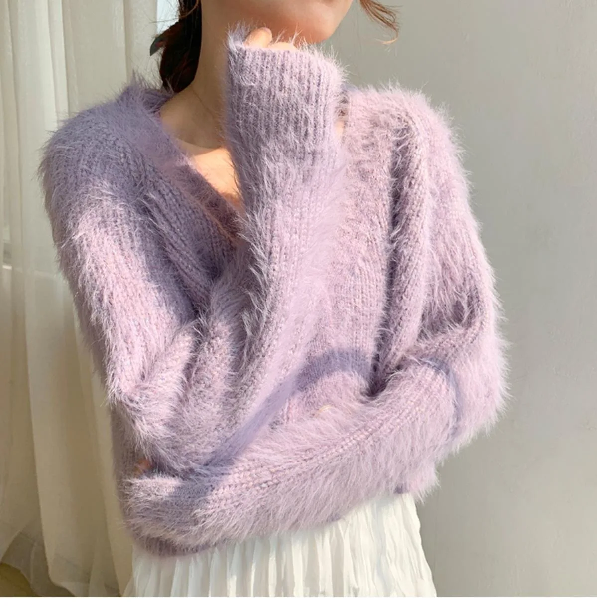 2020 jeseň nové noriek fleece bunda pletený sveter vlna vonkajšie nosenie fialový sveter cardigan ženy krátke štýl