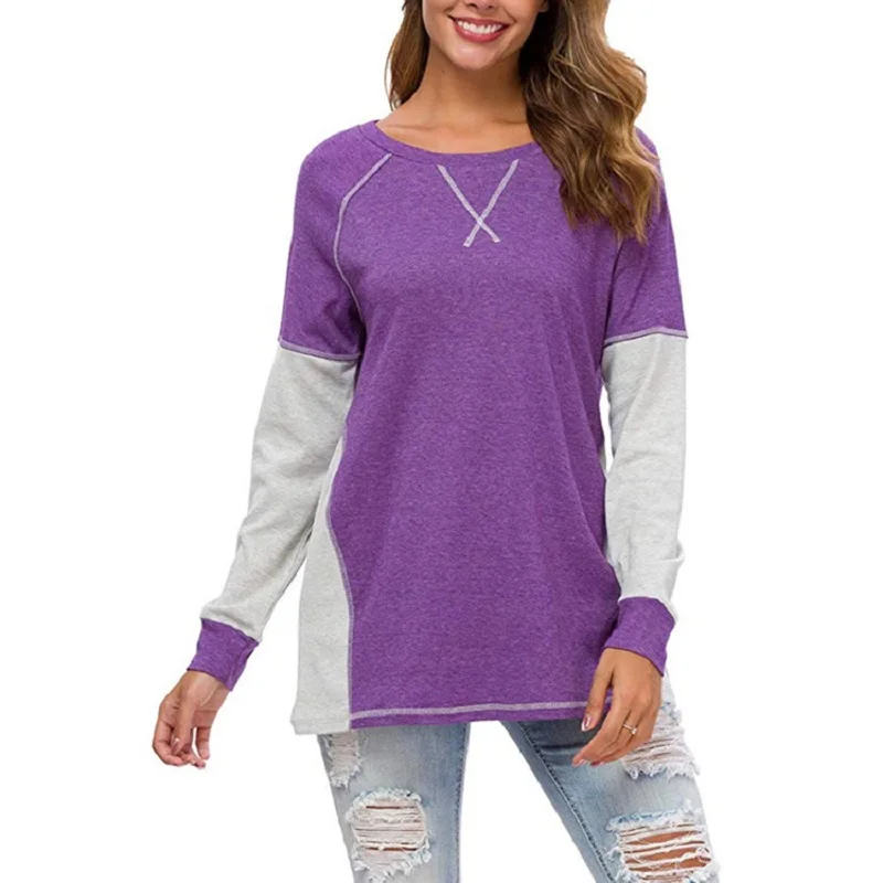 2020 Jeseň Ženy Dlhý Rukáv Bežné Bavlnené tričko Vysokej Kvality, Módnych Voľné Patchworked Tričko okolo Krku Veľké Veľkosti Top Tees