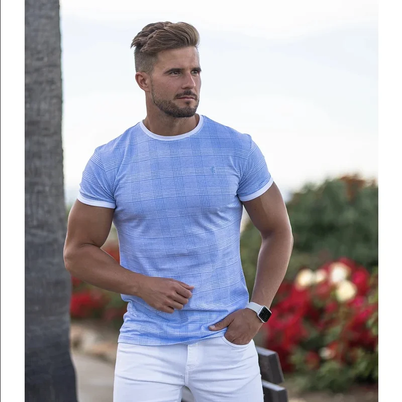 2020 koberčeky T-shirt lete nové Pánske bežecké bežné T-shirt mužov bavlna úsek priedušná slim koberčeky Tričko krátke rukávy top muž