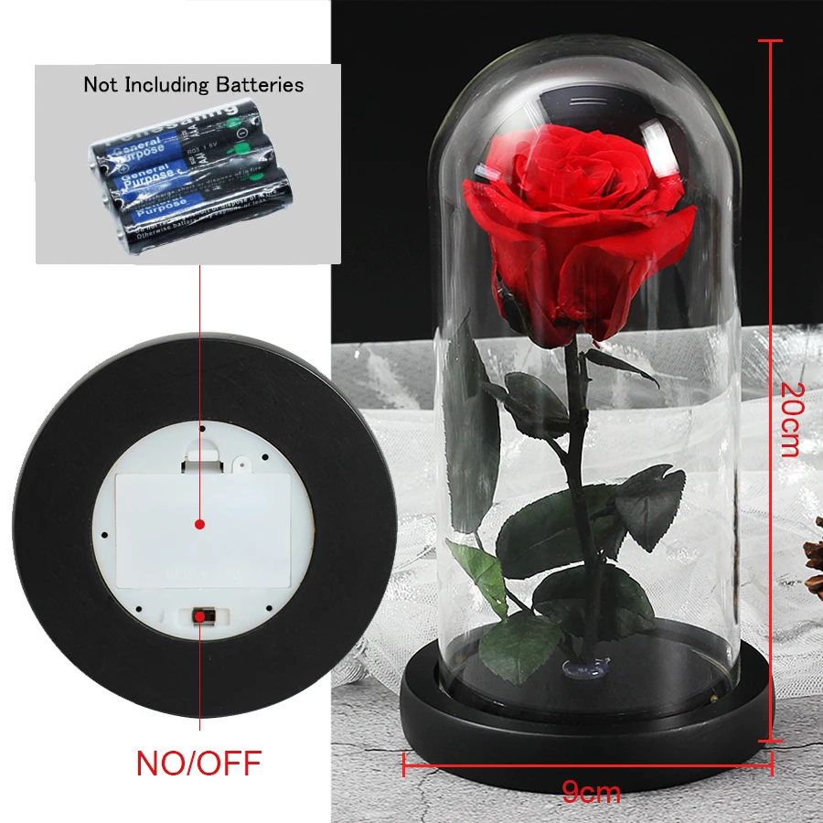 2020 Kráska a Zviera red rose v sklenenou kupolou na čierny základ dáva Valentína darček