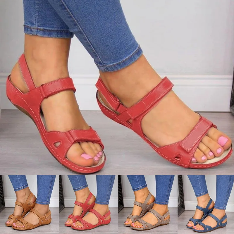 2020 Letné Sandále Ženy Ploché Dámske Kožené Topánky Pohodlné Členok Duté Bežné Sandále Mäkké Jediným Topánky Sandalias Mujer