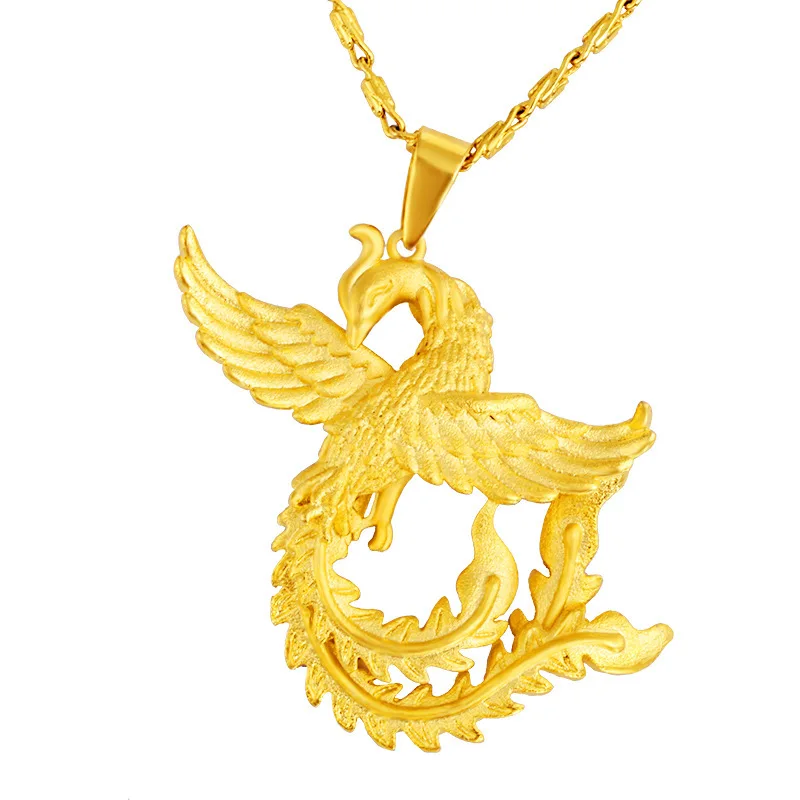 2020 Módne Doplnky, 3D Solid gold Žien pozlátené Golden Phoenix Prívesok Piesku Zlaté Svadobné Prívesok Náhrdelník Šperky