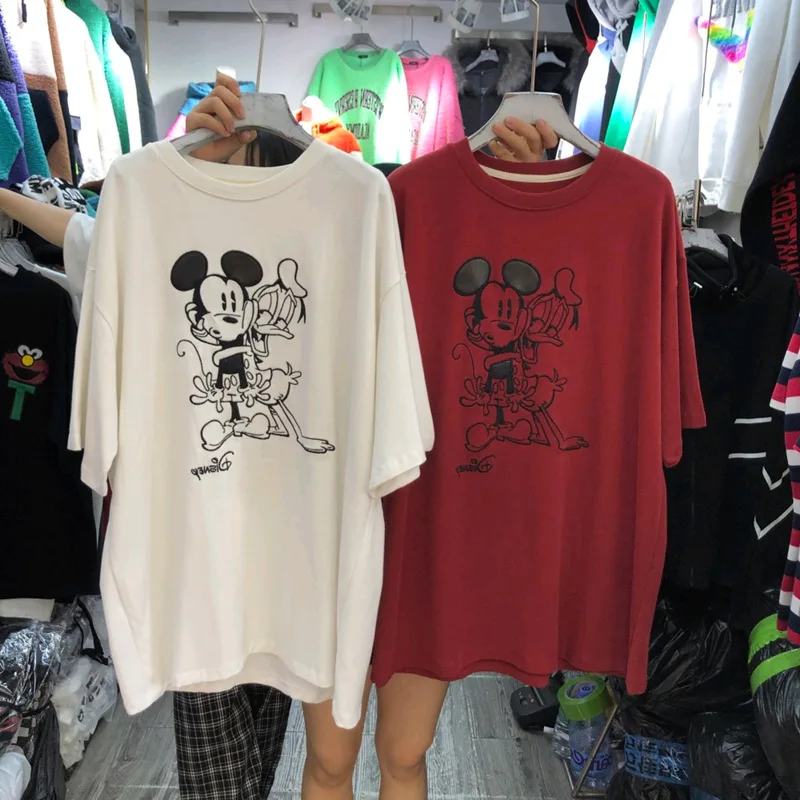 2020 Nové Letné Mickey Mouse Ženy Lettered Tlač-Krátke Rukávy T-shirt kórejský Štýl, Voľné Top Klesnutie Tričko Ženy Košele
