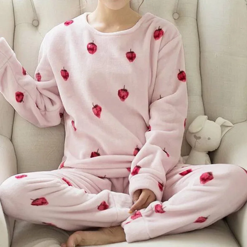 2020 Nové Obleky, Pyžamá Ženy Zimné Flanelové Dlhým rukávom Zahusťovanie Plus Velvet Coral Fleece Roztomilý Jeseň A v Zime Domov Služby