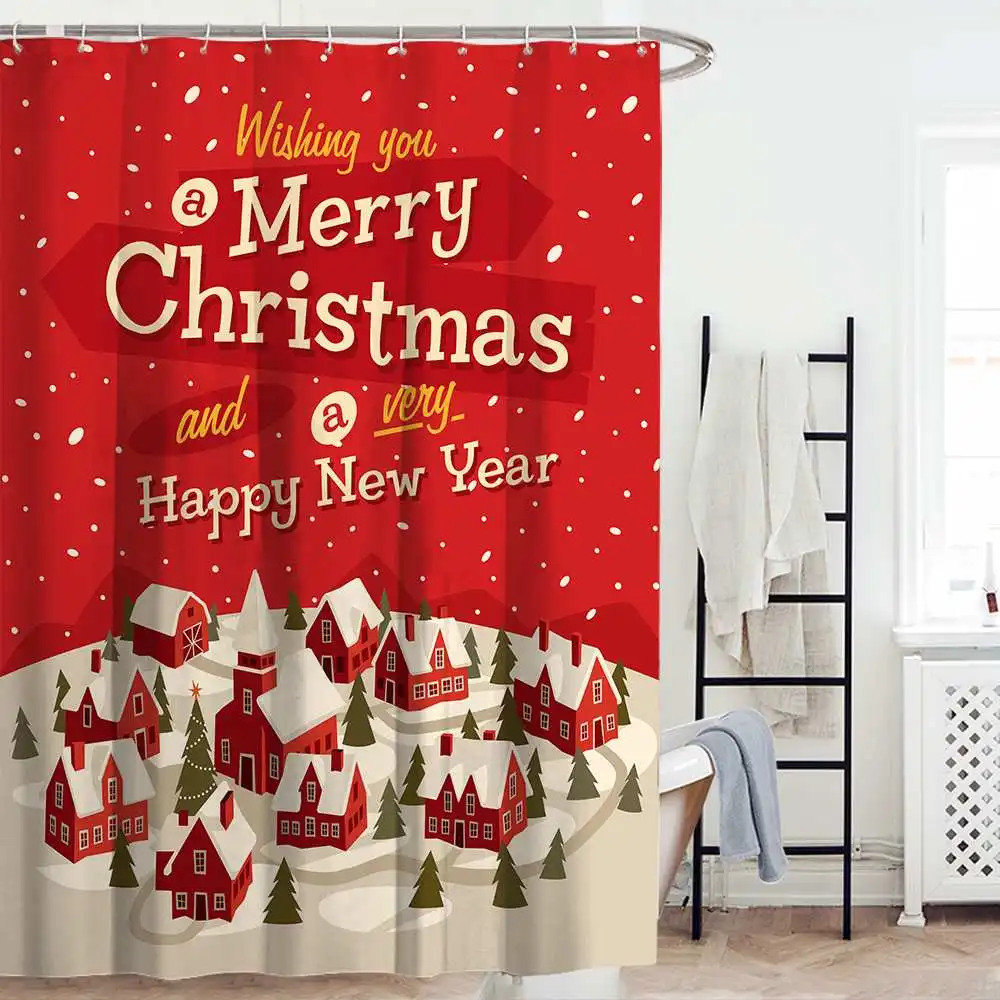 2020 Nové Veselé Vianoce Sprchový Záves Nastaviť Kúpeľňa Mat Nastaviť Nepremokavé Sprchový Záves Wc Kryt Non Slip Koberec Vianočný Dekor