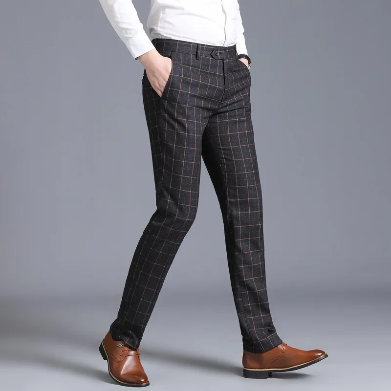 2020 Pánske Navy Kockované Šaty, Nohavice Business Bežné Kancelárske Nohavice Pantalon Homme Slim Fit Mužov Sociálne Nohavíc Smart Casual Nohavice