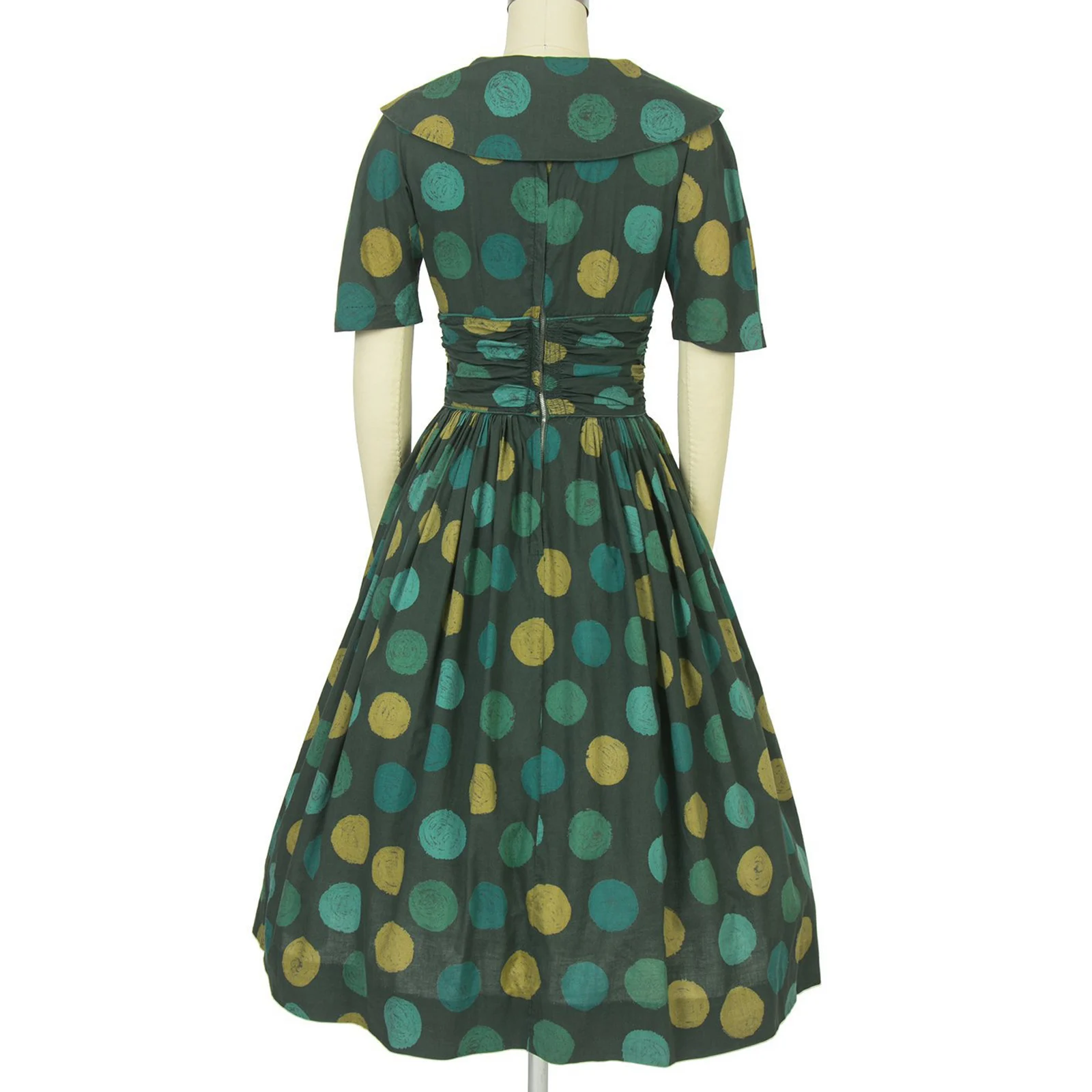 2020 Retro Vintage Rockabilly Šaty Zelené Polka Dot Vytlačené V Krku Krátky Rukáv Ruched Poprsie Pin Up 40. 50. rokov 60. rokoch Bežné Šaty
