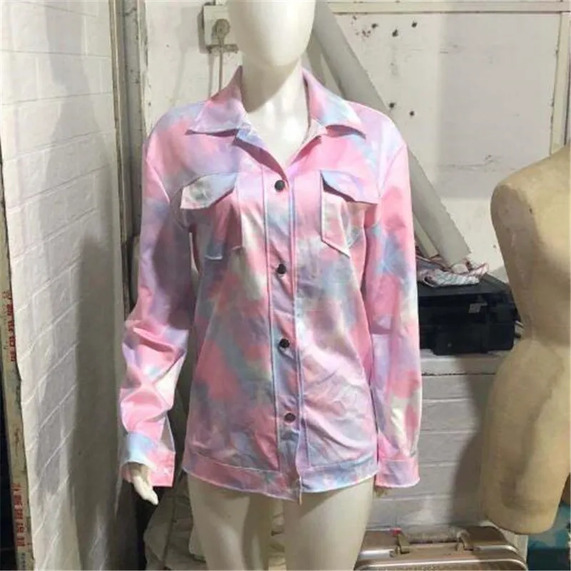 2020 ružový kabát dámske dlhý rukáv slim montáž originálnych pobyt štýl ležérne módne tie dye bunda vintage singel svojim bunda