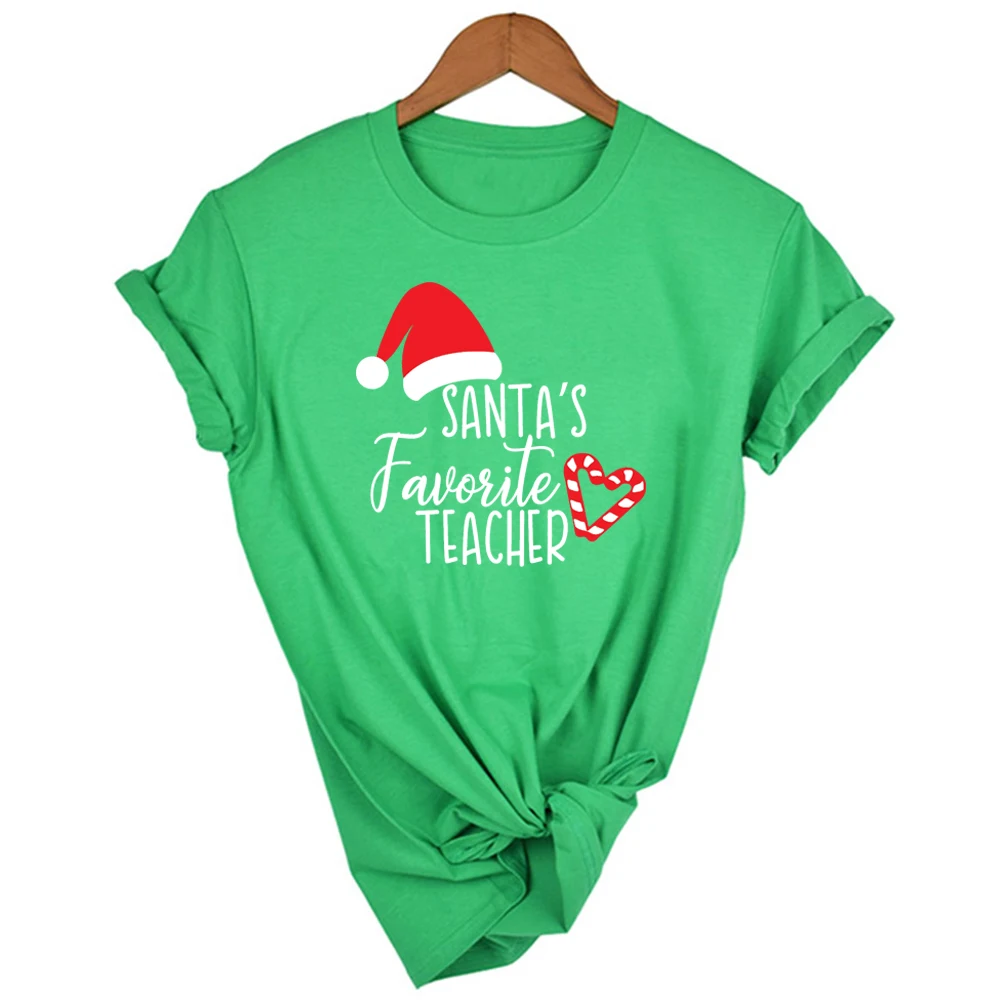 2020 Santa Obľúbený Učiteľ Tlač Ženy T-shirt Vianočné Santa Klobúk Candy Cane Srdca Tlače Grafické T Košele Harajuku Vianoce Tees