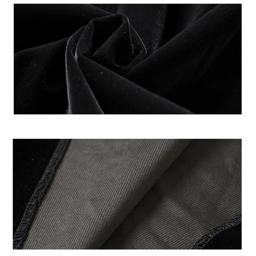 2020 Zimné Oblečenie Žien Vintage Dlhé Rukávy Zlato Tlačidlo Vrecku Dámy Úrad Bežné Župan Dresse Plus Veľkosť Čierne Zamatové Šaty
