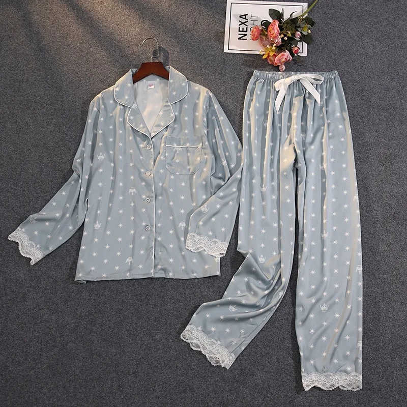 2021 Jeseň Štýl Spodnej Bielizne Sleepwear Voľný Čas Pyžamo Nastaviť Žena Nightgown Hodvábny Satén Ženy Odev Sleepwear Bežné Oblečenie Pre Voľný Čas