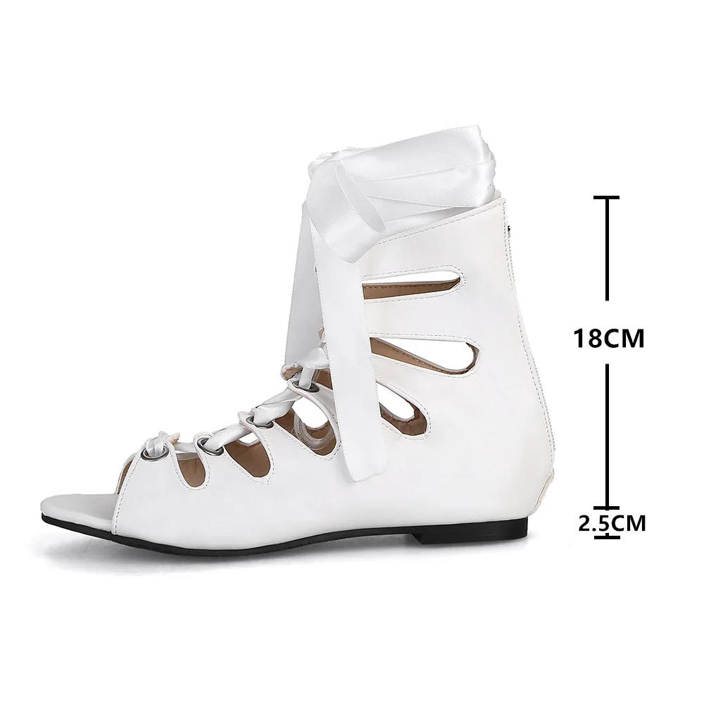 2021 Lete Ženy Členková Obuv Sandále Vysoko Kvalitnej PU Kože Otvorené Prst Rímsky Gladiátor Duté Kríž Krajky-Up Ploché sandále, topánky