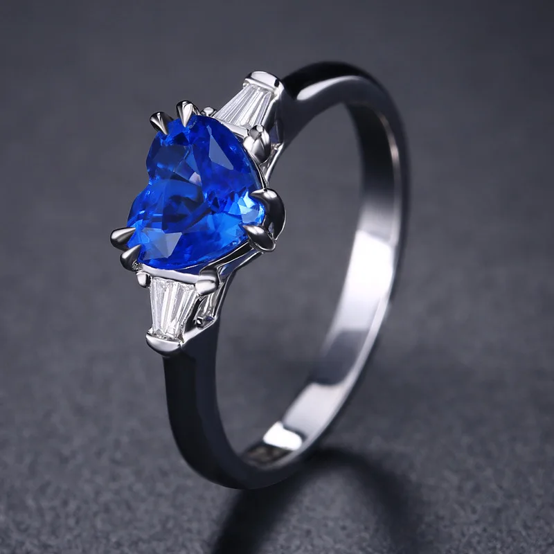 2021 nové luxusné modrá farba srdce 925 sterling silver zásnubný prsteň pre ženy lady výročie darček šperky veľkoobchod R5716