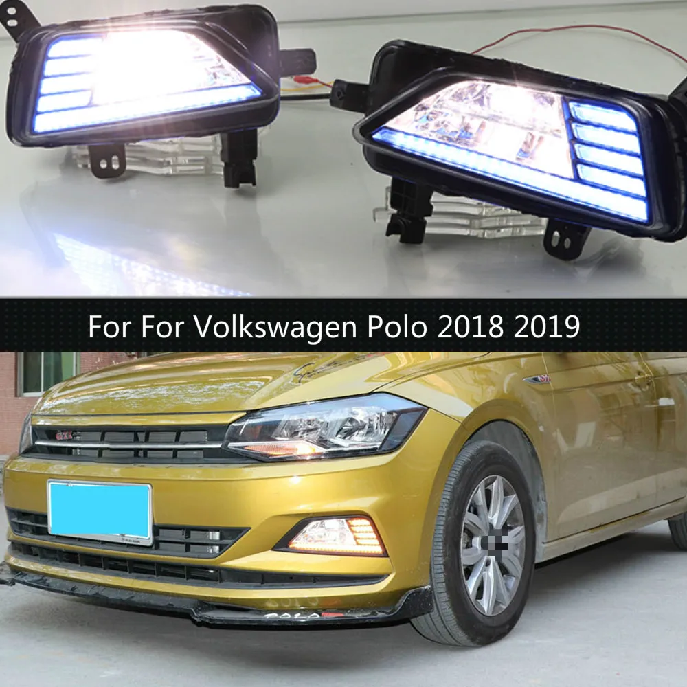 2KS LED Denných prevádzkových Svetla Pre Volkswagen Polo 2018 2019 Dynamické Žltá Zase Signál 12V DRL Hmlové Svietidlo Auto Styling