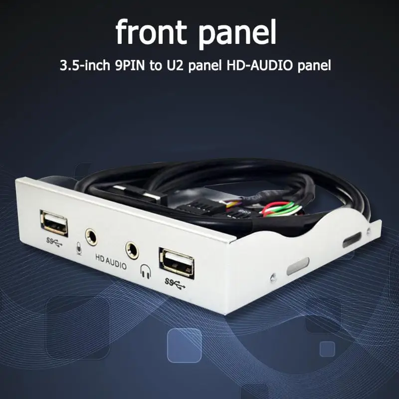 3,5 palcový 9Pin 2 Port USB 2.0 HUB Rozbočovač Floppy Bay HD Audio 3,5 mm Slúchadlá Rozšírenie Predný Panel Stojan pre Počítač PC