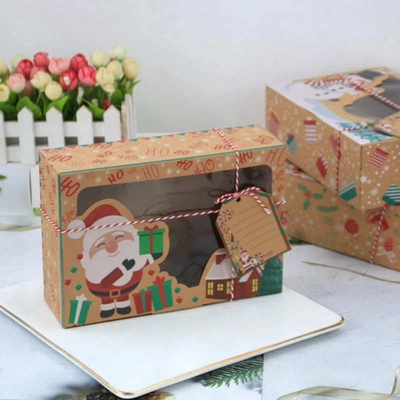 3/6/12Pcs/Pack Vianočné Cookie Boxy Pekáreň Darčekové Krabice Európskej Nový Štýl Kraft Papier Box Kraft Papier Veľké Vianočné Cukrovinky Box