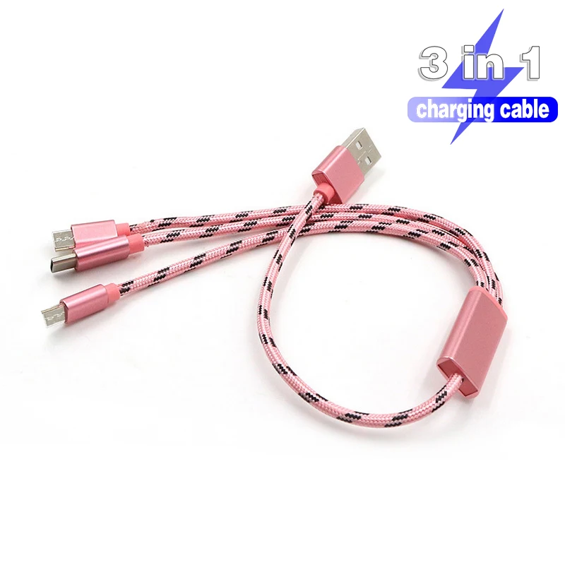 3 v 1 USB Kábel pre Mobilný Telefón, konektor Micro USB Typ C Nabíjací Kábel pre iPhone Nabíjací Kábel Micro USB Nabíjací Kábel