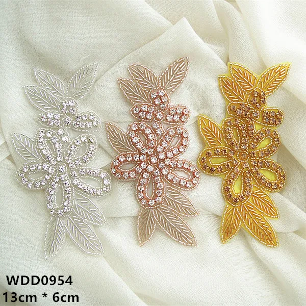 (30pcs) Ručné korálkové svadobné Drahokamu kvet Nášivka patch zlata železo na svadobné šaty WDD0954