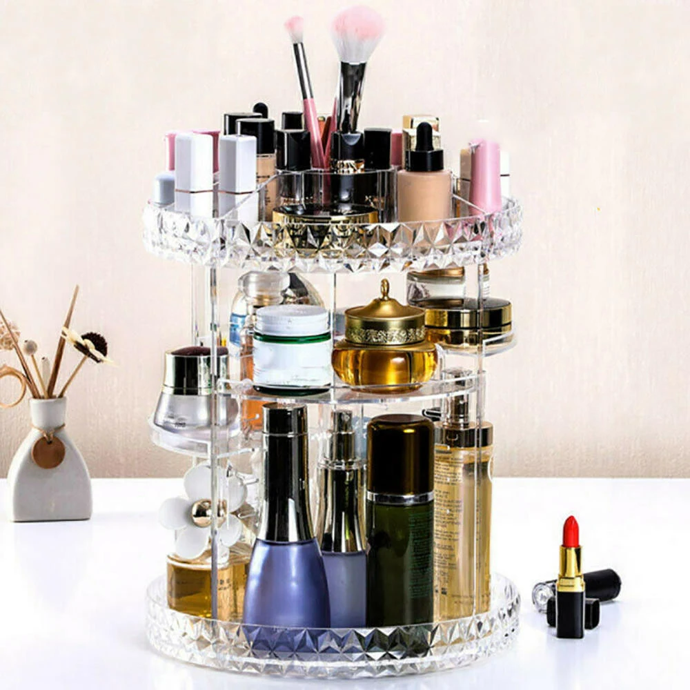 360-stupňové Otáčanie make-up Box Priehľadný Úložný Box Kozmetické Šperky, make-up Organizátor Domov Skladovanie