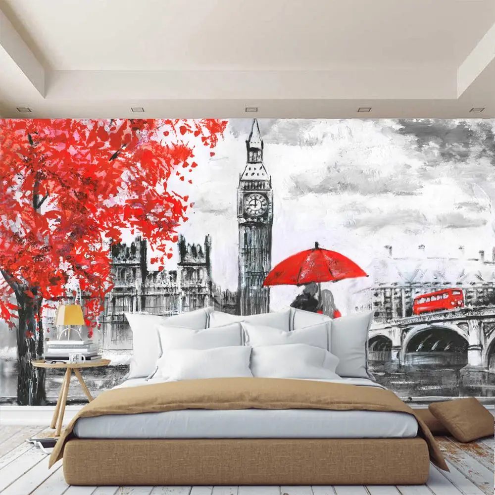 3D nástennú maľbu Londýne obrázok Anglicko, čierne a biele tapety, tapety pre hala, kuchyňa, spálňa, nástennú maľbu rozširuje priestor