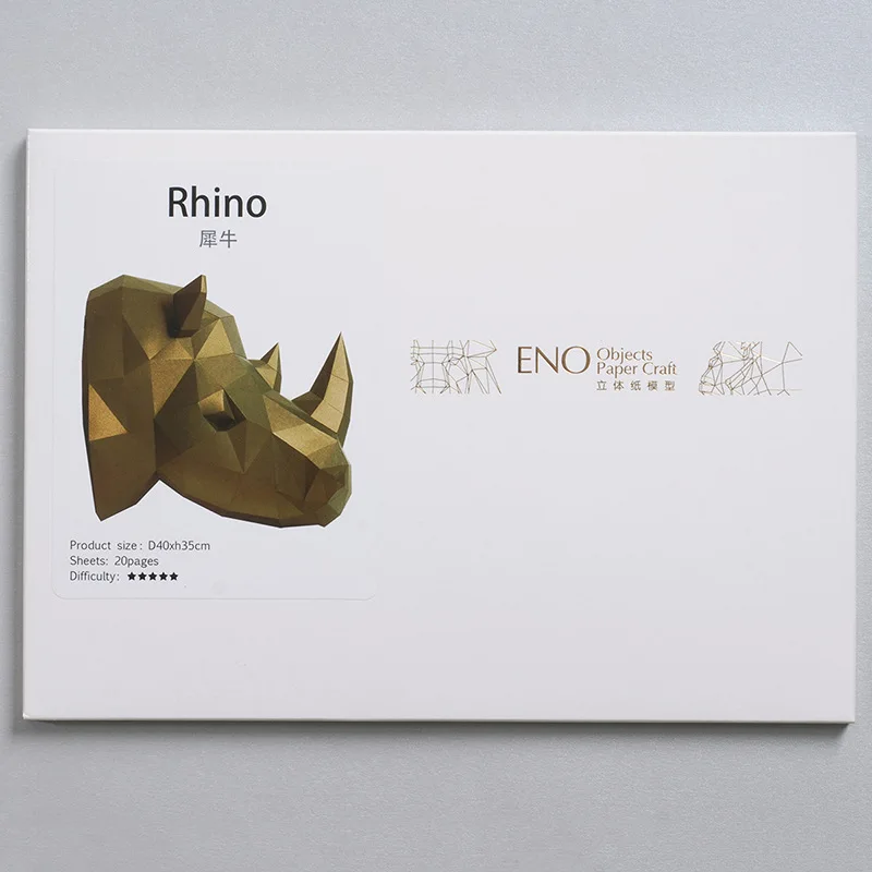 3D Papier Model Nosorožec Rhino Hlavu papercraft zvierat domova dekorácie Hádanky Educational DIY Hračky Darček pre Deti