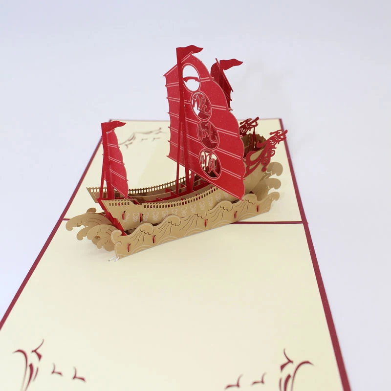 3D Ručné Čínsky YI VENTILÁTOR FENG VYHÝBAŤ Loď Je Všetko Hladko Plachetnica Papier, Pohľadnice, Pohľadnice Bussiness Darček