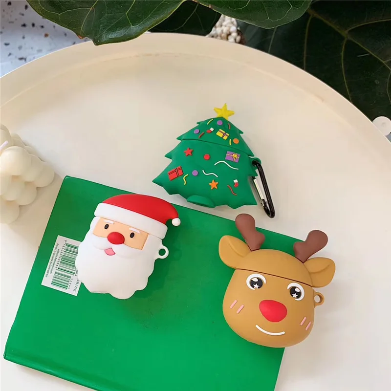 3D Santa Claus jeleň Prípade Airpods 1 2 Slúchadlá obal Vianočný darček Mäkké Bezdrôtová Chrániť Prípade Airpod