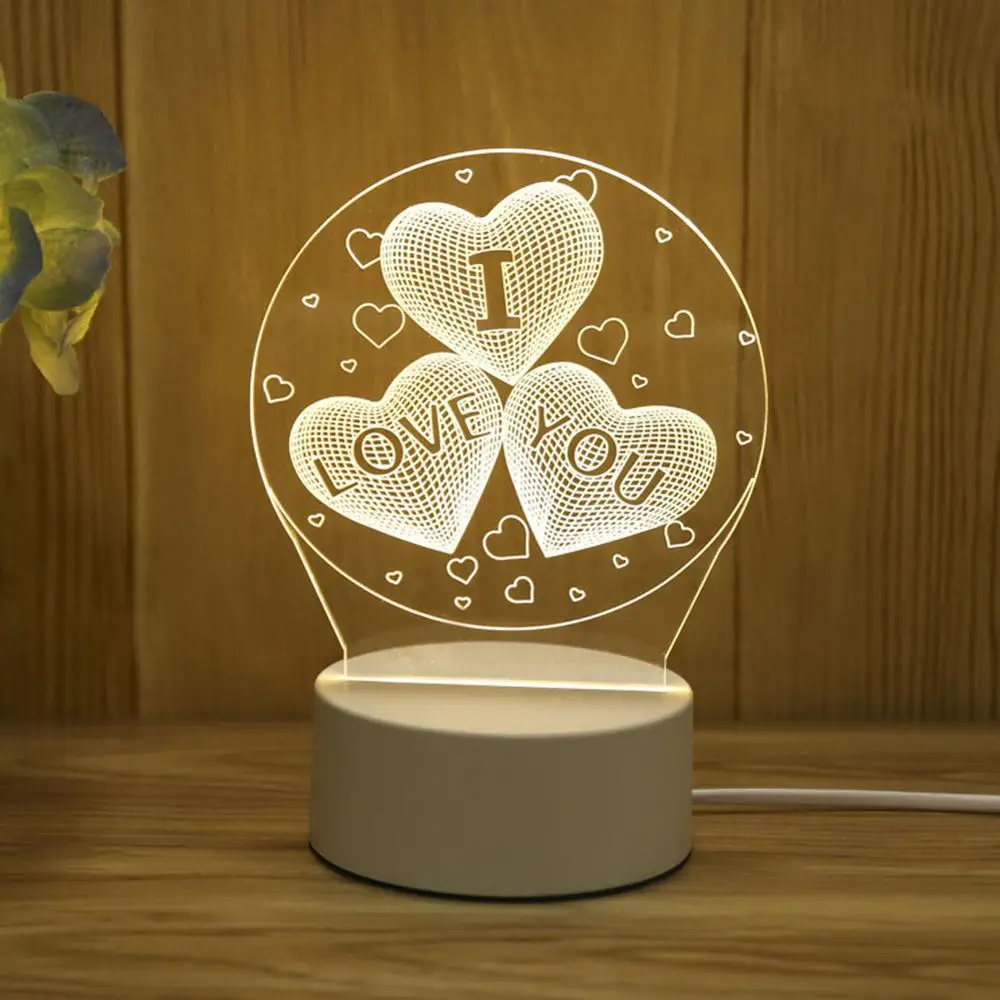 3D Senzor Nočné Svetlo USB Cartoon Svetlo Akryl Atmosféru Lampa Vymeniteľné za Izbu Valentína, narodeniny, Vianoce, darček