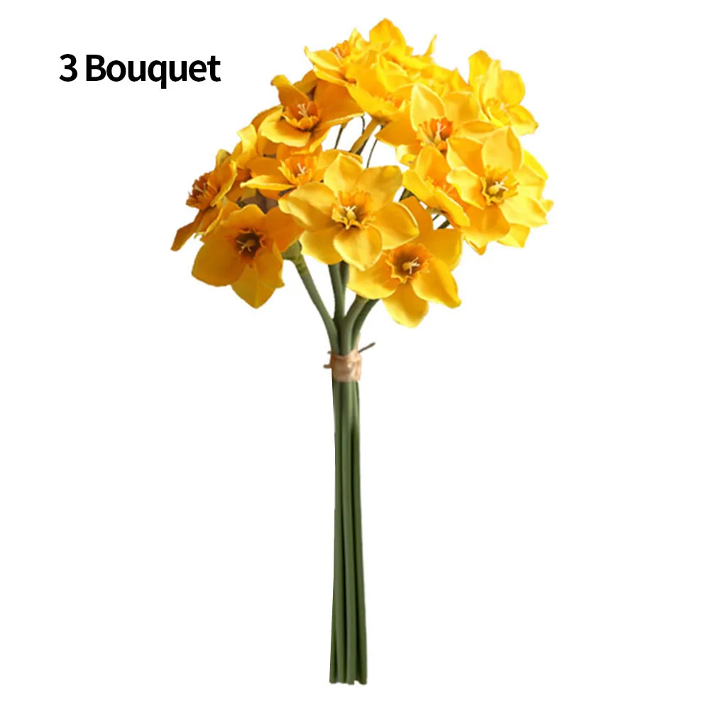 3ks Umelé Daffodil Kytice Falošné Kvetinový Dekor Home Office Hodvábnej látky Daffodil Kytice Ornament, Žltá