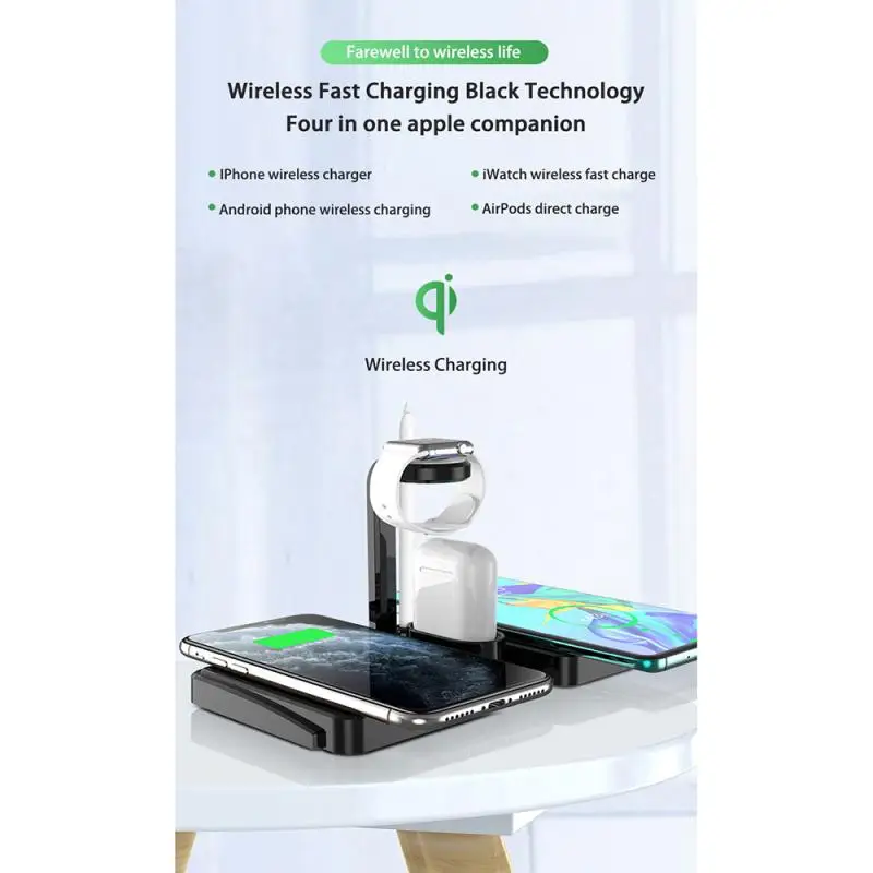 4 v 1 10W Multifunkčné bezdrôtové nabíjačky Rýchle Bezdrôtové Nabíjanie pre Inteligentné Hodinky Telefóny Slúchadlá pre iPhone 11 Huawei Xiao