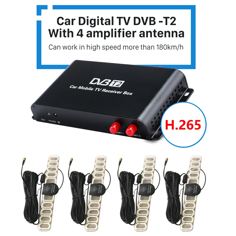 4 Zosilňovač Antény Európe H. 265 Auto Digitálny TV Tuner DVB T2 Max 180km/h MPEG-4 USB DVB-T2 Auto Mobile TV Prijímač HDMI 1080P