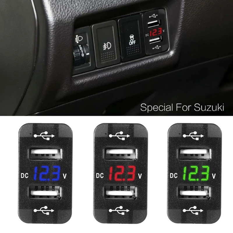 40x20mm 12V Duálny USB Nabíjačka do Auta LED Voltmeter Napájací Adaptér Pre Suzuki Toyota