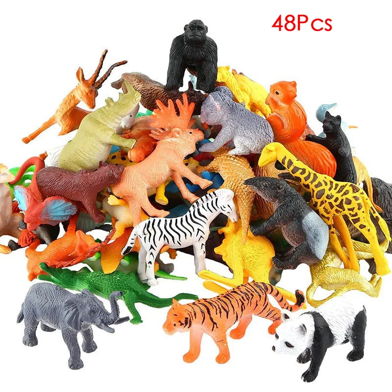 48pcs/set Mini Živočíšneho Sveta Zoo Model Obrázok Akčná Hračka Nastaviť Cartoon Simulácie Zvieracích Krásne Plastov Zbierku Hračiek Pre Deti