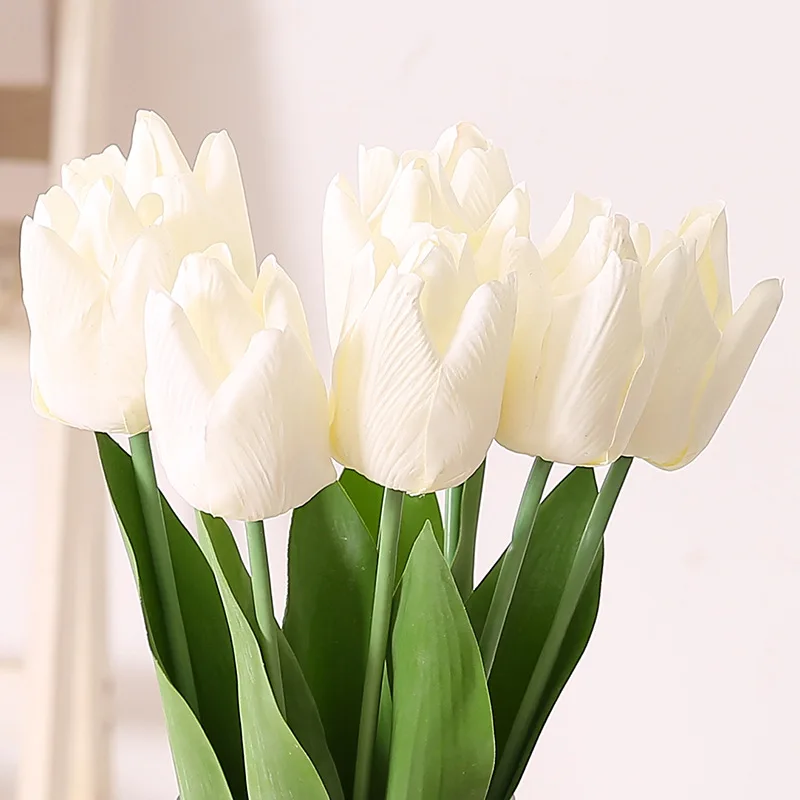 5 Ks Jednu Pobočku PU Tulipán Pocit Dotyk Umelé Kvetinové Dekorácie, Svadobné Domov Stole Váza Falošné Kvetina Tulipán