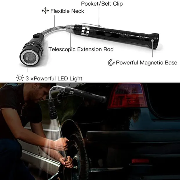 5 ks nastaviť Opráv Automobilov Mini Reálne Stick Neodýmu Imanes LED Vyzdvihnúť Nástroj Teleskopický Magnet Magnetické Nástroj