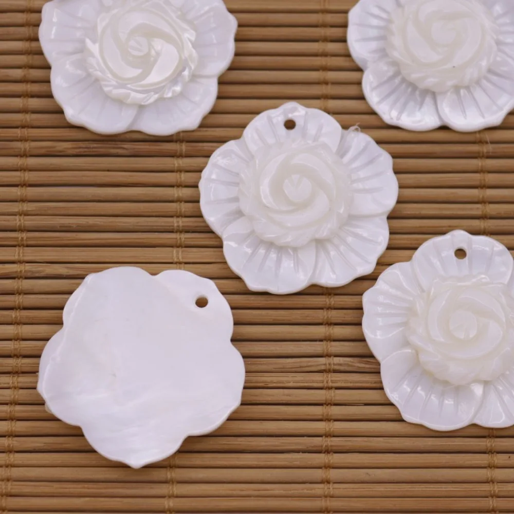5 KS Shell 2 vrstvy Kvet Prírodná Biela perleť Prívesok Šperky Robiť