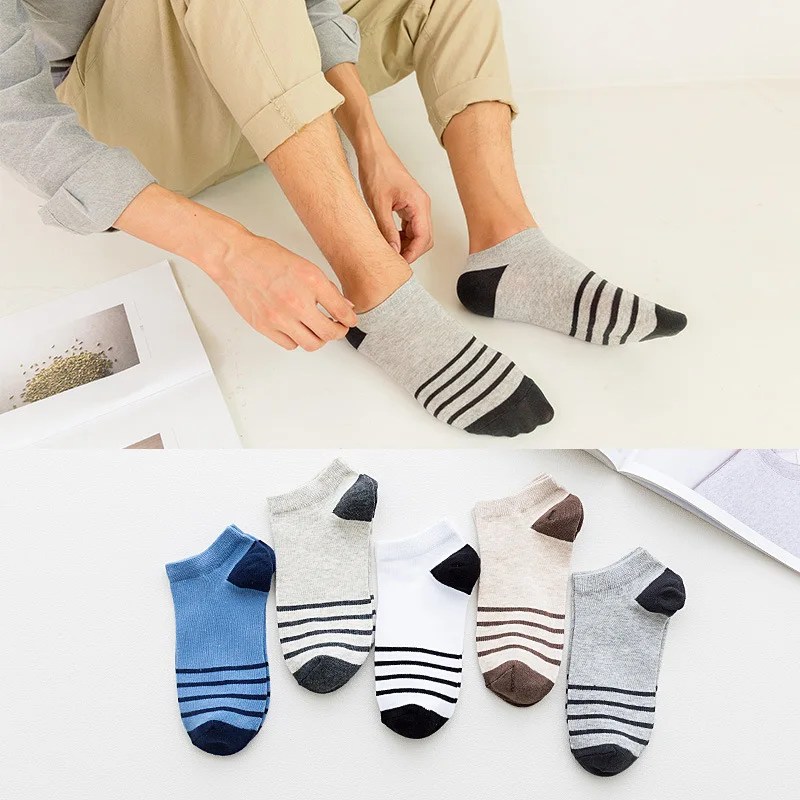 5 párov prúžok pánske bavlnené ponožky pre jar leto shalllow úst mužov ponožky bežné harajuku calcetines 32403