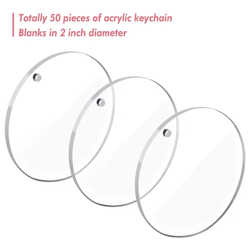 50Pcs Jasné Keychains pre Vinyl,Akryl Transparentný Kruhu Disky Akryl Prázdne Keychain Hromadne pre DIY Keychain,Crafting