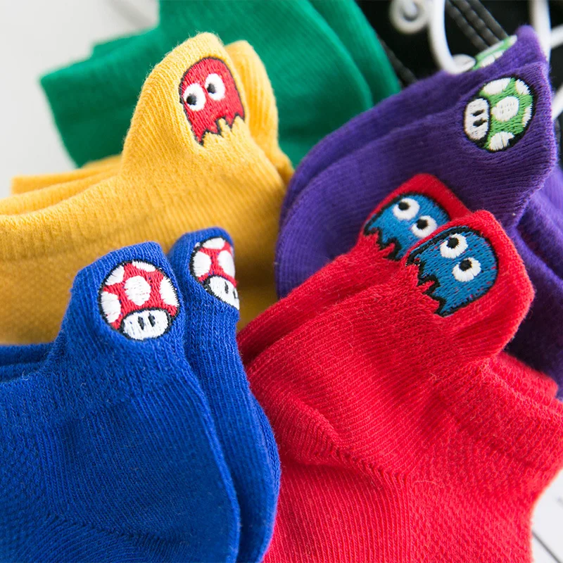 5Pairs/veľa Kreslených Retro hry Vyšívať Multicolor Oka Bavlna Leto Jar Novonarodeného Chlapca Deti Ponožky Baby Dievčatá Priedušné Ponožky