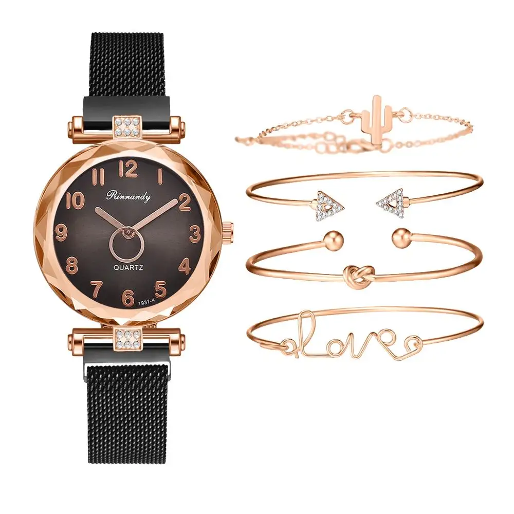 5pc/set Luxusné Značky Ženy Hodinky Gradient Magnet Sledovať Pracky Módne Bežné Ženské Náramkové hodinky arabská Číslica Jednoduchý Náramok