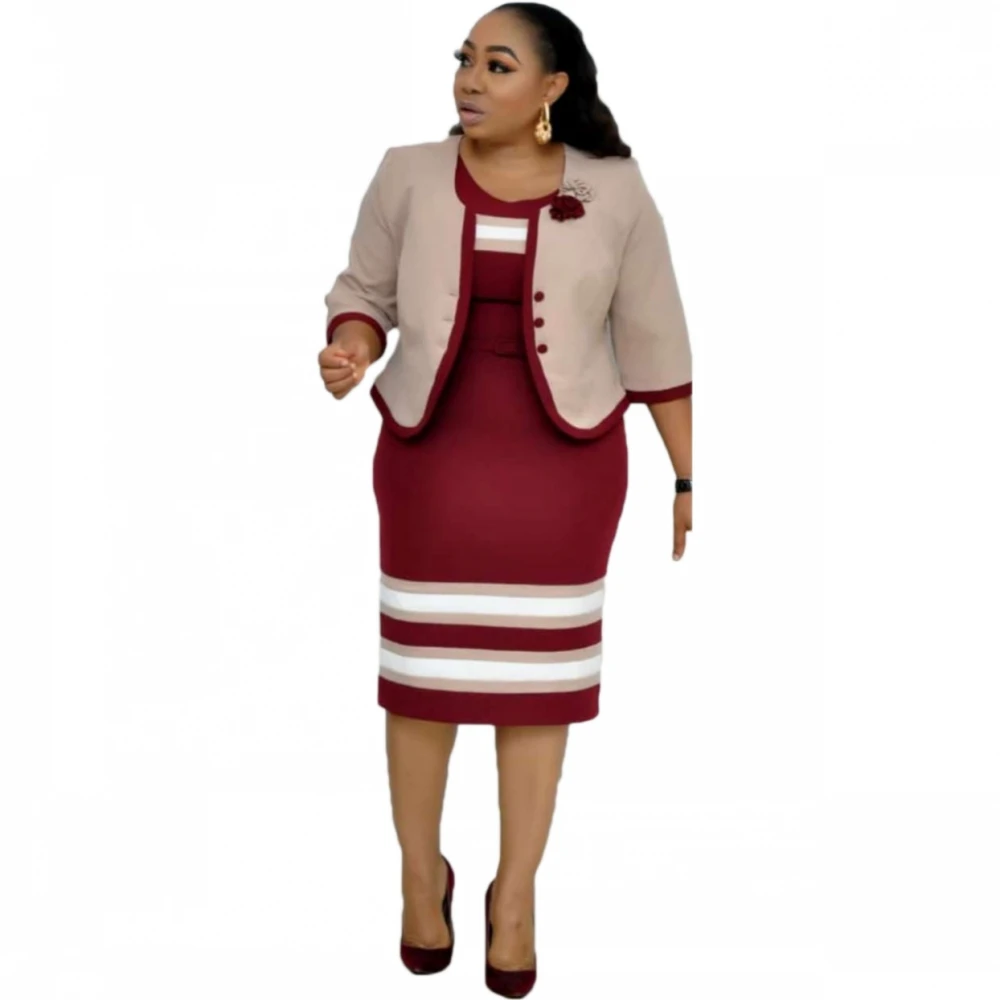 5XL 6XL Plus Veľkosť Afriky Šaty Pre Ženy 2 Ks súprava Bunda Topy A Šaty 2021 Nový Príchod Elegantný Dizajn Office Lady Oblek
