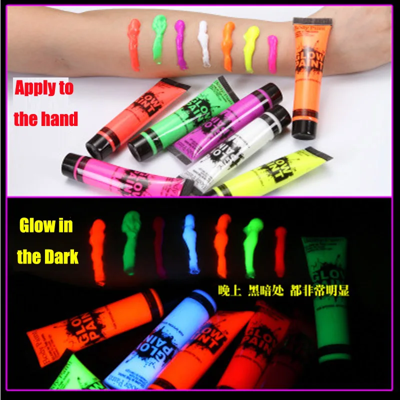6 Farieb Svietiť v Tme Body Art Farby 10 ml UV Glow Tvár, Telo Farby Módne make-up, Halloween Deti Tvár Farba UV Glow Maľovanie