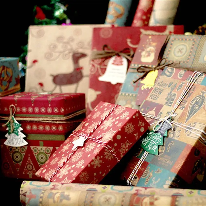 6pcs Vianočný Baliaci Papier Darčekové Súčasnosti Taška Balenie snehové Vločky Santa Dekor