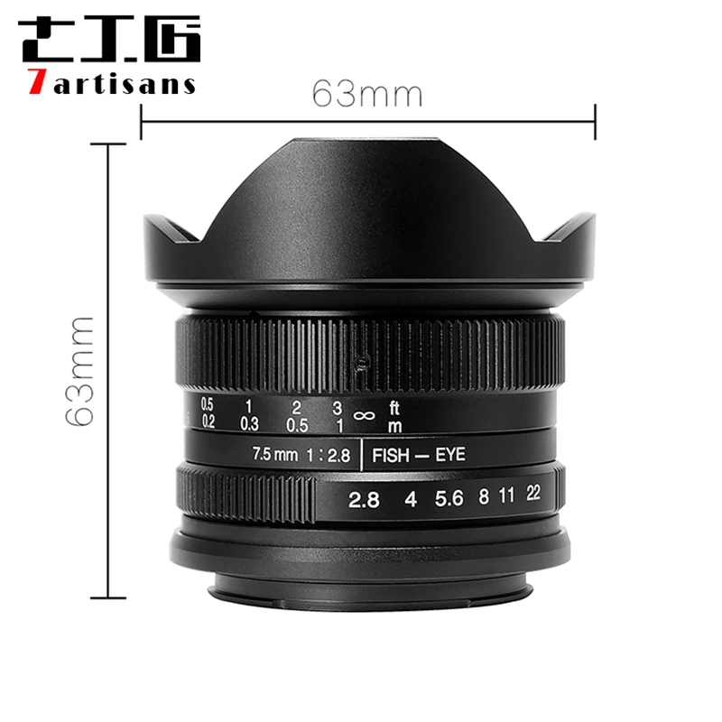 7artisans 7,5 mm f2.8 fisheye objektív 180 APS-C Manuál Pevný Objektív pre Sony E Mount Pre Canon EOS-M Mount Fuji FX Mount Olympus m4/3