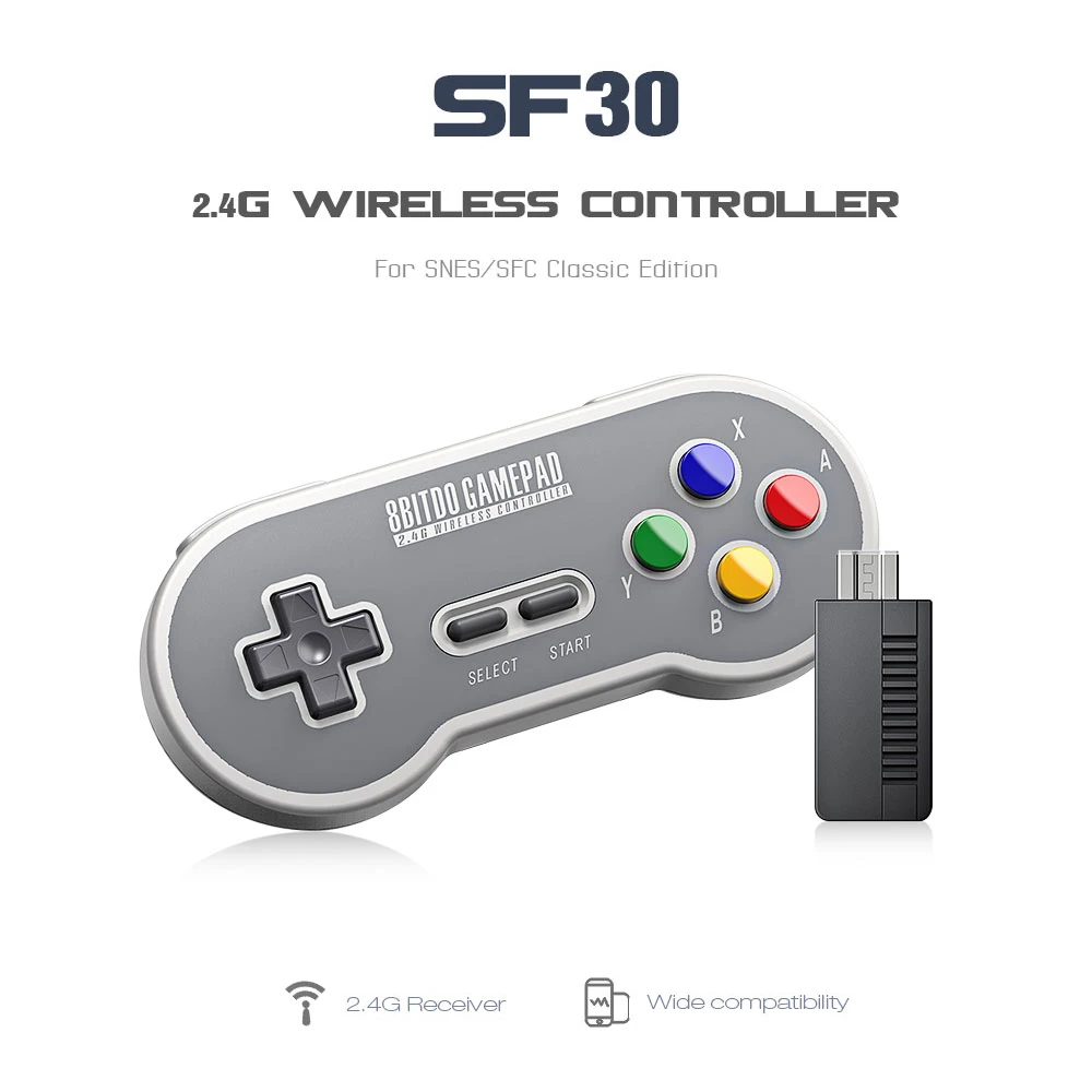 8 Bitdo SF30 2.4 G Gamepad Bezdrôtový Herný ovládač s NES Prijímač pre Prepínanie Android, PC, Mac 8BitDo SF30